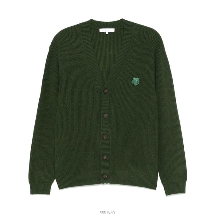 25SS 메종키츠네 남성 볼드 폭스 헤드 패치 가디건 NM00501KT1093 P391