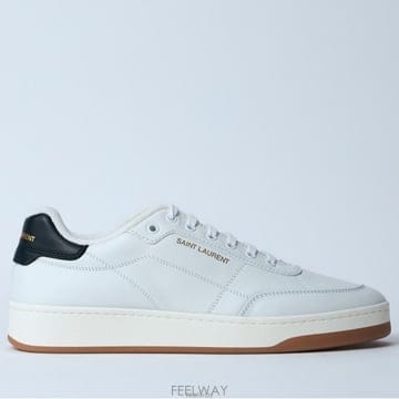 26 FW 생로랑 SL 61 로고 프린트 라운드토 레더 스니커즈 화이트블랙 819476 00NI0 90