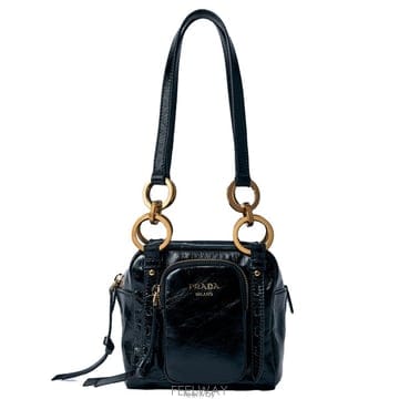 26 FW 프라다 Mini Dangle 미니 댄글 크링클 레더 숄더백 블랙 1BB137 2CYR F0002