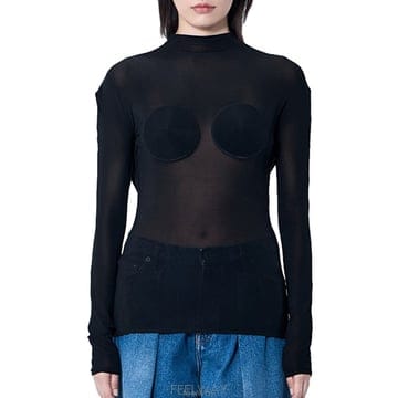26 FW 장폴 고티에 Backless Conical 드레이프 오픈 메쉬 롱슬리브 탑 TO279 J082 00