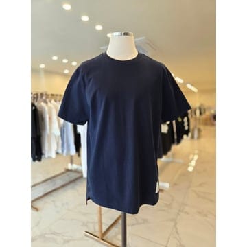 톰브라운 남성 삼선탭 반팔티셔츠 네이비 MJS067A 00042 415