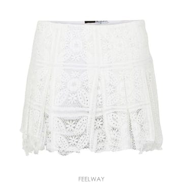 로에베 레이스 에시메트릭 스티치드 비지블 화이트 코튼 미니 스커트