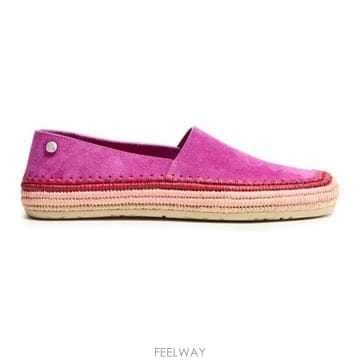 26 FW 로에베 5mm 리오 스퀘어토 클로즈드 스웨이드 라피아 푸시아 에스파듀 샌들