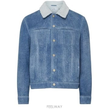26 FW 로에베 프론트 버튼 포켓 화이트 시어링 칼라 인디고 블루 데님 재킷