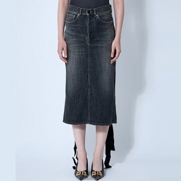 26 FW 발렌시아가 백 레이스업 컨스트럭션 워싱 데님 미디 스커트 831713 TSW67 1441