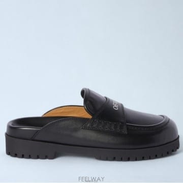 26 FW 오프화이트 로고 프린트 스무스 레더 백리스 슬립온 로퍼 블랙 OWIJ04GC99LEA00