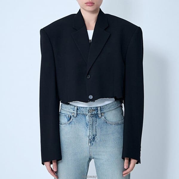 26 FW 발렌시아가 디스트레스트 컷아웃 싱글 블레이저 자켓 블랙 839295 TRT01 1000