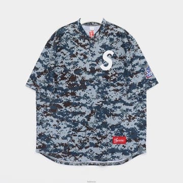 슈프림 S 로고 베이스볼 헨리 반팔 남성 티셔츠 SS25KN95 DIGI CAMO