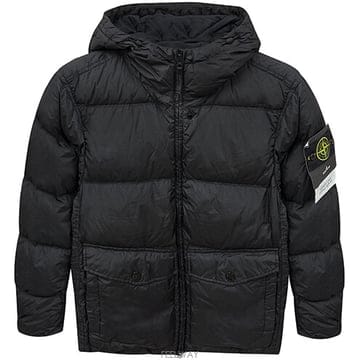 [스톤아일랜드] 25FW 와펜패치 가먼트 다이드 크링클 랩스 후드 다운 자켓 블랙 남성 자켓 K2S15410