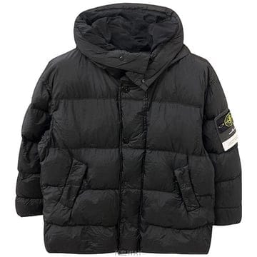 [스톤아일랜드] 25FW 와펜패치 가먼트 다이드 크링클 랩스 후드 롱 다운 자켓 블랙 남성 자켓 K2S154