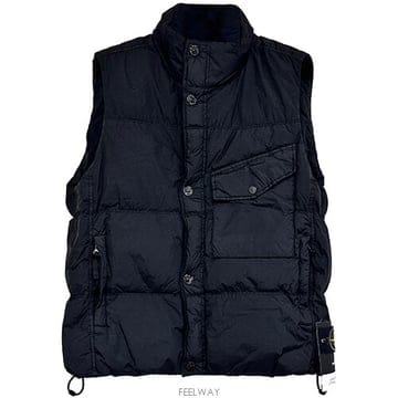[스톤아일랜드] 25FW 와펜패치 가먼트 다이드 크링클 랩스 후드 롱 다운 베스트 블랙 남성 자켓 K2S15