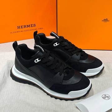[국내] 정품/두배보상/남성/에르메스 리더 스니커즈/앱송 카프&고트스킨 스웨이드 블랙