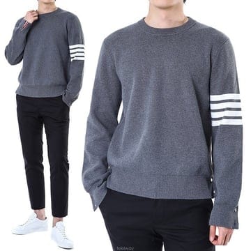 《SALE/당일발송》톰브라운 삼선탭 밀라노스티치 라운드 니트 그레이