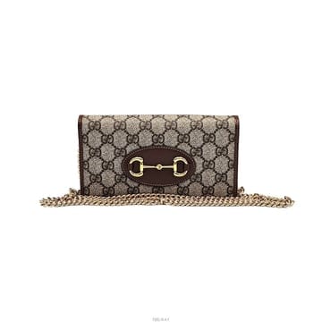 구찌 Gucci 621892 GG 수프림 캔버스 브라운 레더 트리밍 홀스빗 1955 체인 장지갑 크로스백