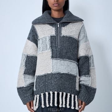26 FW 가니 컬러블럭 텍스처 인타르시아 울 하프 집업 스웨터 K2508 999