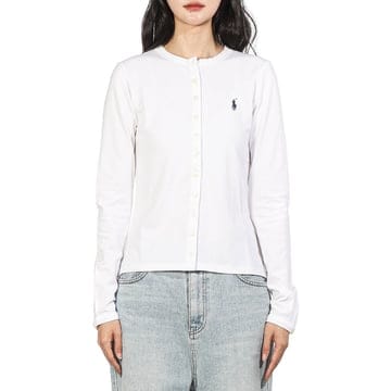 랄프로렌 포니 자수 크루넥 가디건 화이트