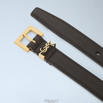 26 FW 생로랑 YSL 로고 루프 소프트 레더 벨트 블랙골드 554465 BOO0W 1000
