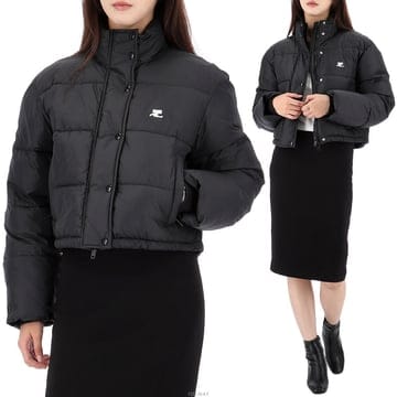 쿠레주 로고 크롭 패딩 블랙