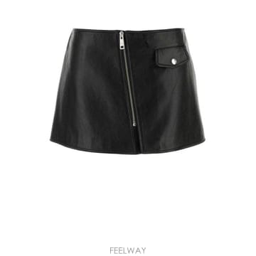 26 FW 프라다 지퍼업 레더 블랙 미니 스커트 51893SOOO11KD