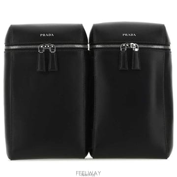 26 FW 프라다 블랙 로고 엠보싱 더블 백팩 2VZ1002DXV