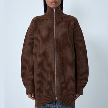 26 FW MM6 메종 마르지엘라 풀 집업 칼라 리브 니트 자켓 브라운 S52AM0322 M13138 14