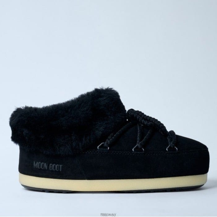 26 FW 문부츠 EVX 시어링 트리밍 레이스업 스웨이드 뮬 부츠 블랙 80D1470090 NL02