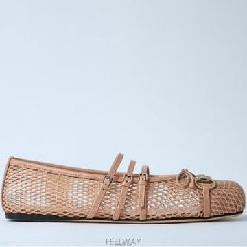 26 FW 구찌 Horsebit 홀스빗 아플리케 네트 발레리나 플랫 핑크 835077 FAEQZ 5741