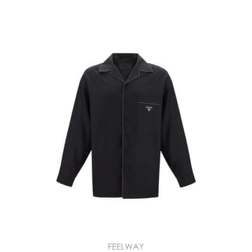 26 FW 프라다 콘트라스트 트림 버튼업 실크 퓨어 셔츠 SC737SOOO10HX