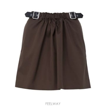 26 FW 로에베 엘라스틱 벨트 웨이스트 게더드 코튼 실크 미니 스커트 브라운