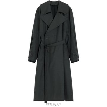 르메르 더블 브레스트 버튼 벨트 웨이스트 울 블랜드 트렌치 코트 챠콜