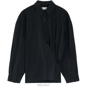 르메르 클래식 칼라 어시메트릭 트위스트 워랩 실크 블렌드 셔츠 블랙
