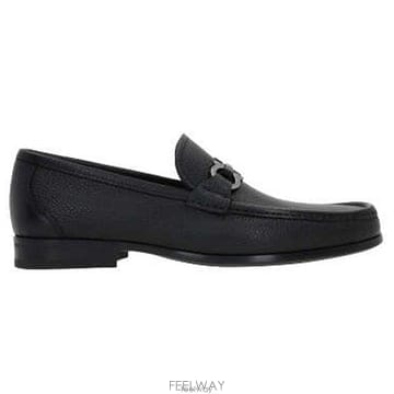 26 FW 페라가모 블랙 간치니 Gancini 카프스킨 레더 오너먼트 로퍼 029392