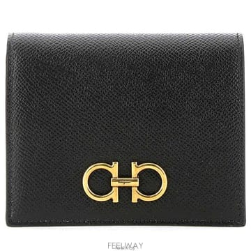 26 FW 페라가모 블랙 간치니 카프스킨 컴팩트 트리폴드 지갑 22D780726512