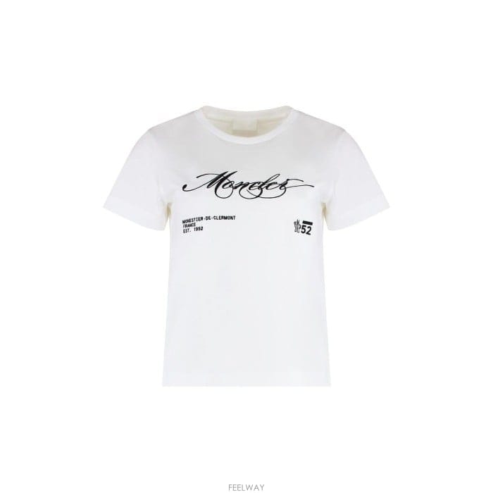 26 FW 몽클레어 로고 엠브로이디드 크루네크 숏슬리브 티셔츠 화이트 K20938C0000589A
