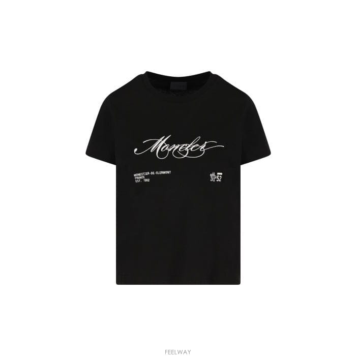 26 FW 몽클레어 로고 엠브로이더드 크루네크 숏슬리브 티셔츠 블랙 K20938C0000589AJS