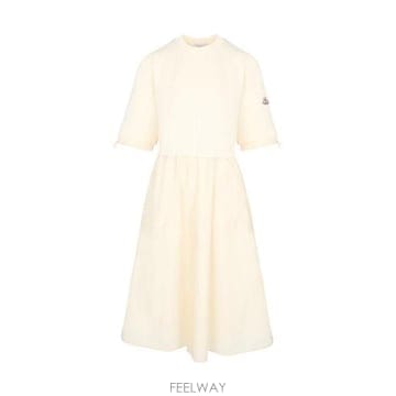 26 FW 몽클레어 숏슬리브 드로스트링 크루넥라인 미디 드레스 K10938I0000989A1K