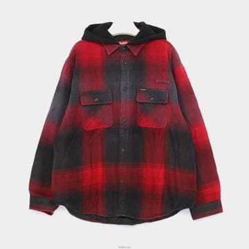 슈프림 스몰 패치로고 퀼티드 라인드 후드 플란넬 남성 셔츠 SS25S14 RED PLAID