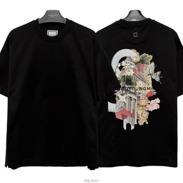 논현 더팩토리 25FW 우영미 시티 그래픽 로고 프린트 반팔티 블랙 W253TS05 718B