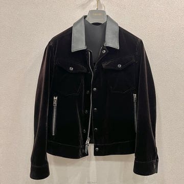 [국내/중고] 정품/두배보상/남성/톰포드 송아지 가죽 카라 벨벳 트러커 재킷 블랙