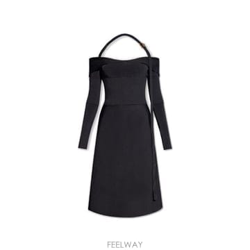 26 FW 페라가모 비스코스 블렌드 오프숄더 롱슬리브 미디드레스 111668A759663