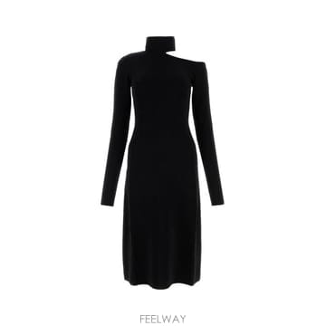 26 FW 페라가모 비스코스 블렌드 컷아웃 디테일 미디 드레스 112472A769914