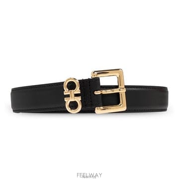 26 FW 페라가모 더블 간치니 25mm 픽스드 골드톤 버클 블랙 벨트 780415