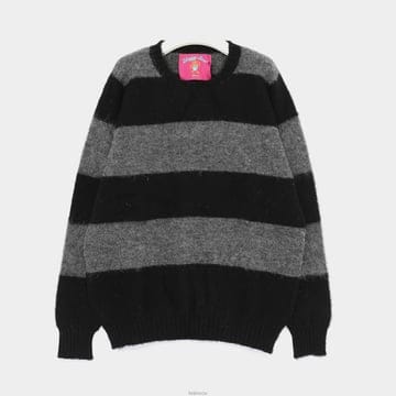 하울린 셔틀랜드 울 블랙이쉬 남성 니트 SHAGGY BEAR CHUNKY STRIPES BLACKISH
