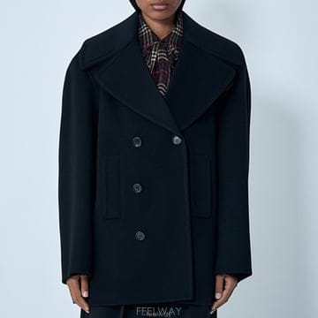 26 FW 생로랑 노치드 라펠 울 트윌 테일러드 더블 숏 코트 블랙 838047 Y060R 1005