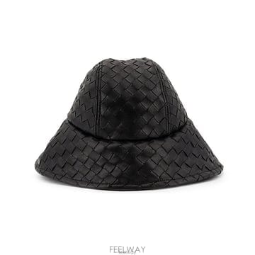 보테가 베네타 우븐 레더 모자 블랙