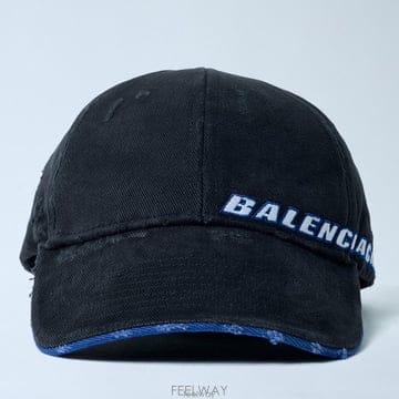 26 FW 발렌시아가 로고 엠브로이디드 디스트레스트 베이스볼 캡 블랙 854036 410B2 10