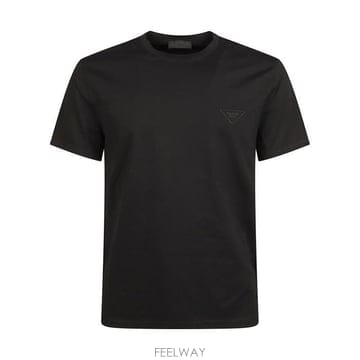 26 FW 프라다 로고 엠브로이더리 코튼 블렌드 크루넥 티셔츠 UJN712S211152Y
