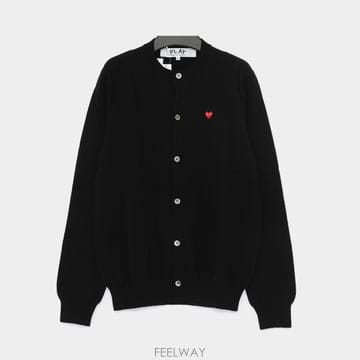 꼼데가르송 26FW 미니 레드 하트 패치로고 울 크루넥 여성 가디건 AX N079 051 1