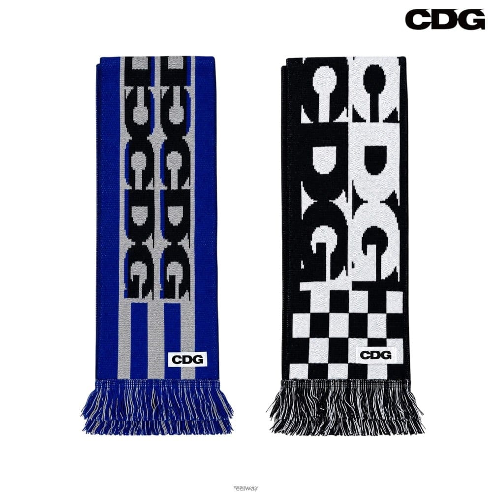 CDG 로고 체크 스카프 머플러 블랙 블루 SZ-K404-051-1