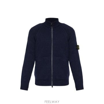 스톤 아일랜드 로고 패치 가디건 네이비